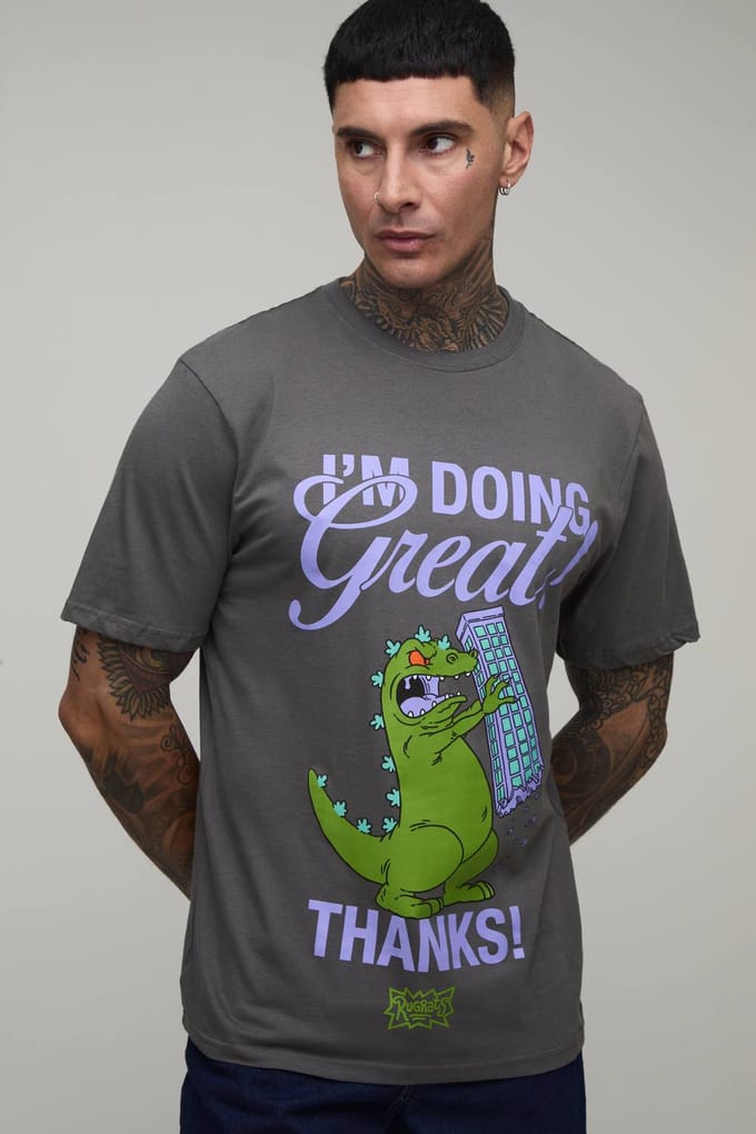 Tall Regular Rugrats Reptile Licentie Print T-shirt | Charcoal | Size Large