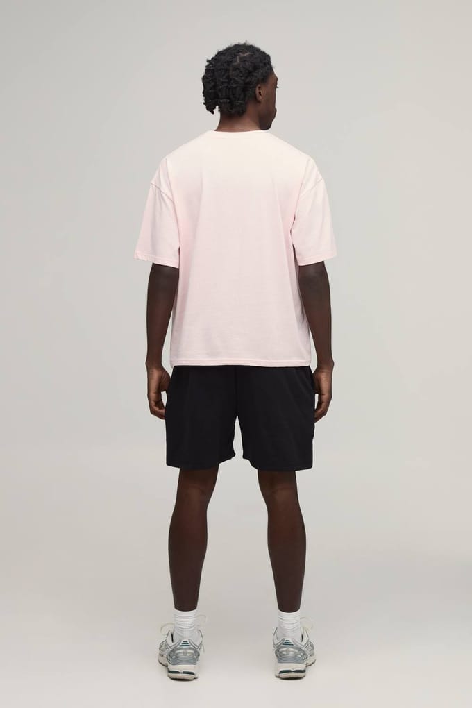 Oversized Boxy Bedrukt T-shirt & Short Set | Pink | Size Medium