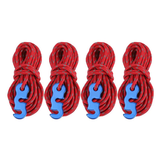 4 stuks Set Reflecterend Tent Windtouw Camping Koord Scheerlijn met S Ring Gesp Haak(Rood) rood
