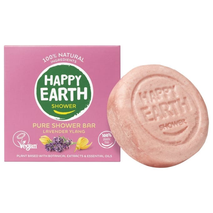 Happy Earth Shower Bar Lavender Ylang - 100% Natuurlijk - Plasticvrij - Met Sheaboter & Arganolie - 90 g