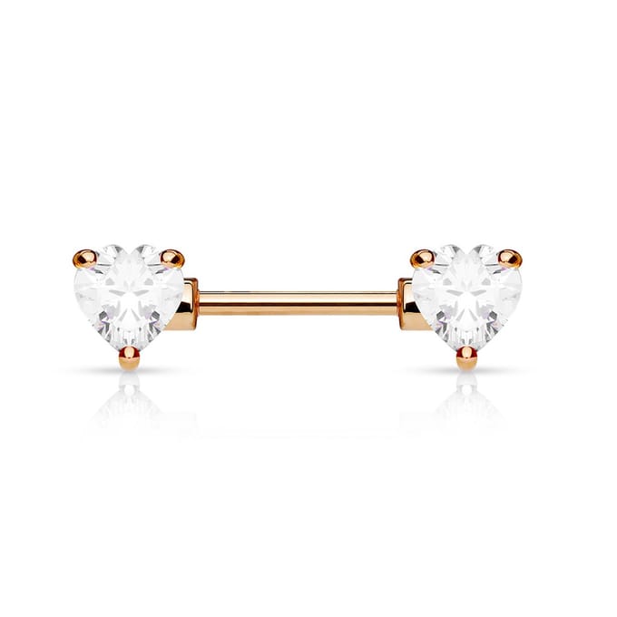 Tepelpiercing hart met steen 1.6x16 - rose - LMPiercings