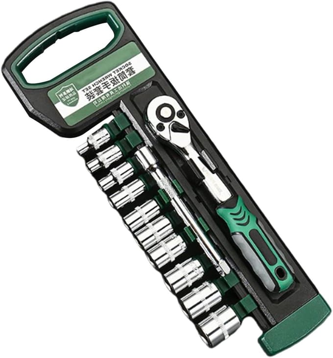 Ratelsleutel Set - Dopsleutel Set - Auto Onderhoud - 72 Tands Mechanisme - 12 Delig - Zilver