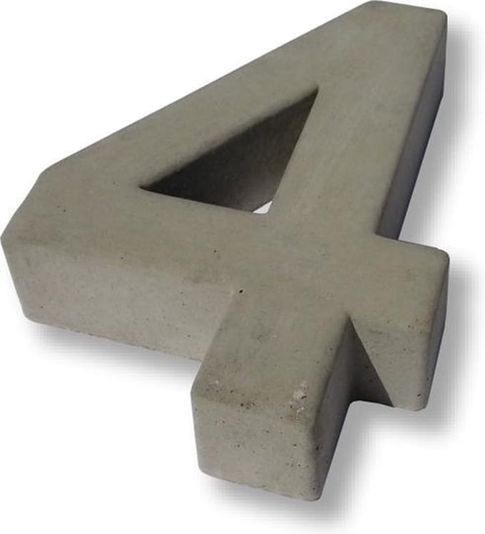 Huisnummer Beton, cijfer 4, Hoogte 20 cm