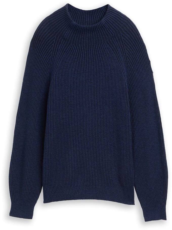 Tom Tailor - Losvallende gebreide trui met opstaande kraag - Maat L - blue rib structure