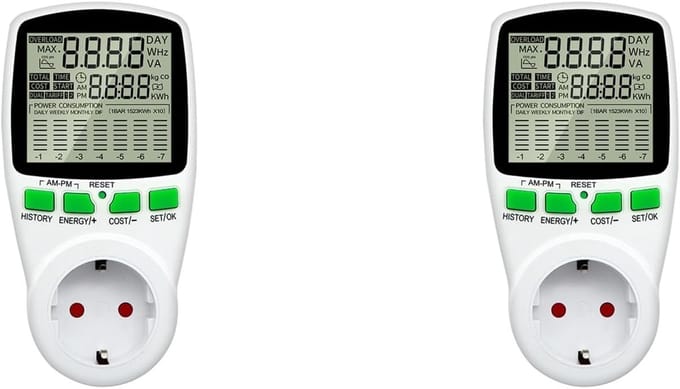 Energymeter Set - Stroomverbruik Meter - Energie Besparen - Dubbel LCD Display - 2 Stuks - Wit