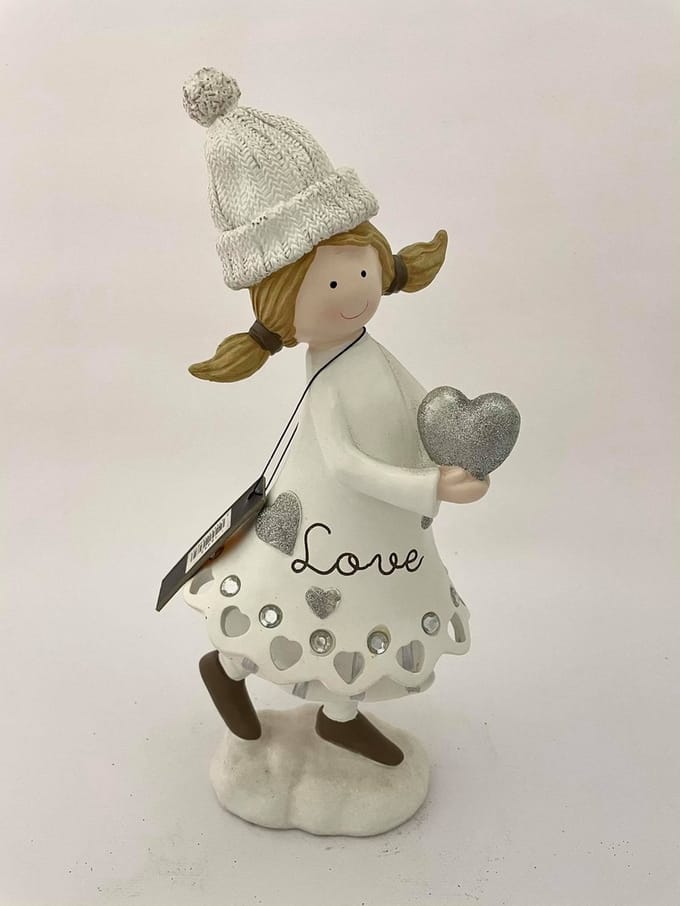 J-Line meisje met hart in beide handen 14x10x31cm