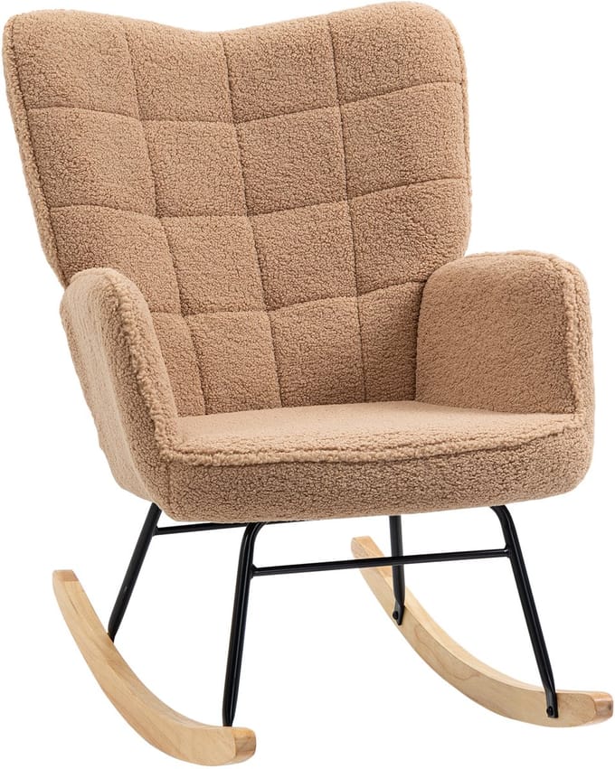 HOMCOM - Schommelstoel - met Fleece Look - Armleuningen - Bruin