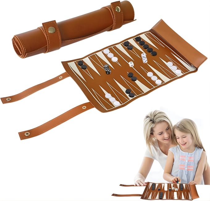 AHD® Backgammon - Backgammon Koffer - Backgammon Reiseditie - Backgammon Hout - Bruin - 36cm x 26cm x 1cm