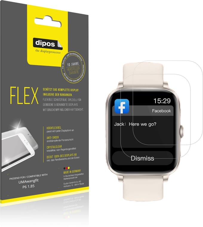 dipos – 2x Beschermfolie geschikt voor UMAwangfit P6 1.85 | 3D Full Cover Screenprotector | 100% Passend