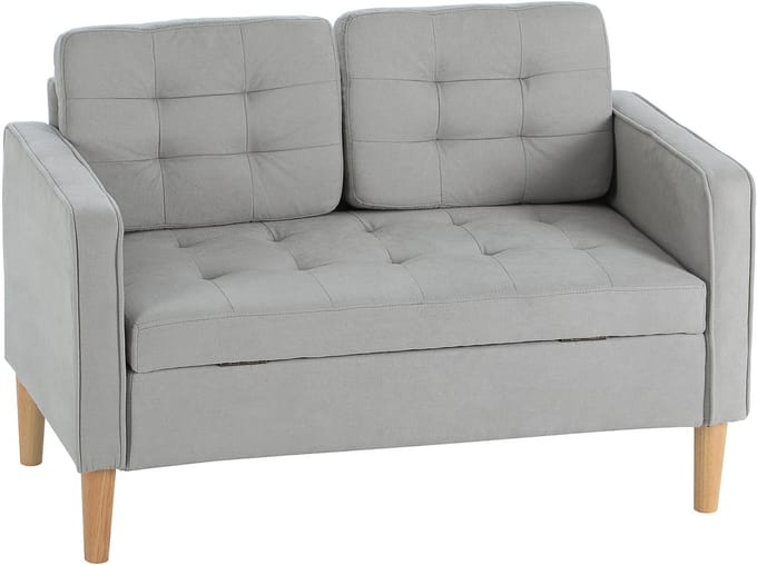 HOMCOM-2 Sitzer Sofa-Samt, Gummiholz-117B x 62T x 78H cm-Hellgrau