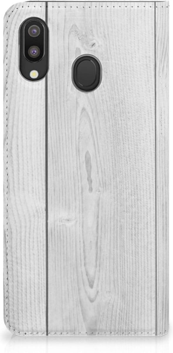 Samsung Galaxy M20 Book Wallet Case White Wood