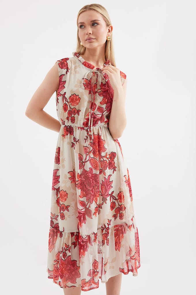 Midi-jurk met strikdetail