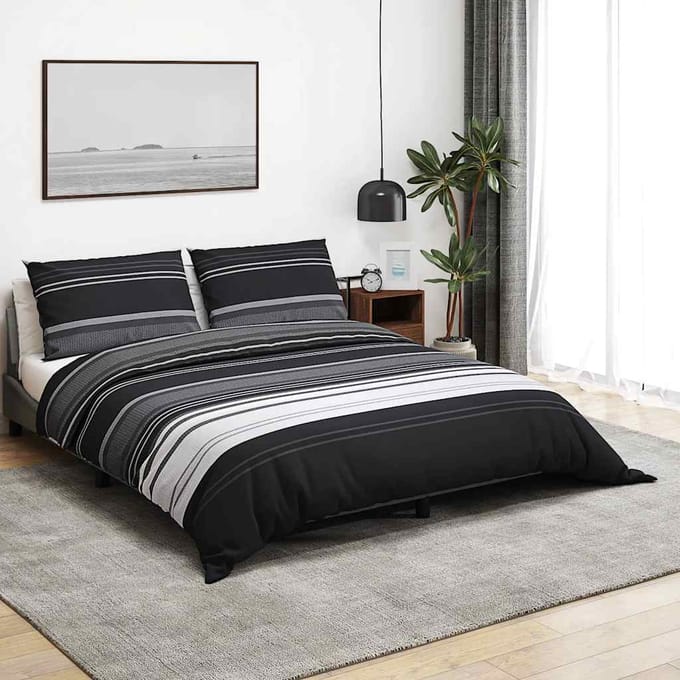 vidaXL Dekbedovertrekset 260x220 cm katoen zwart gestreept
