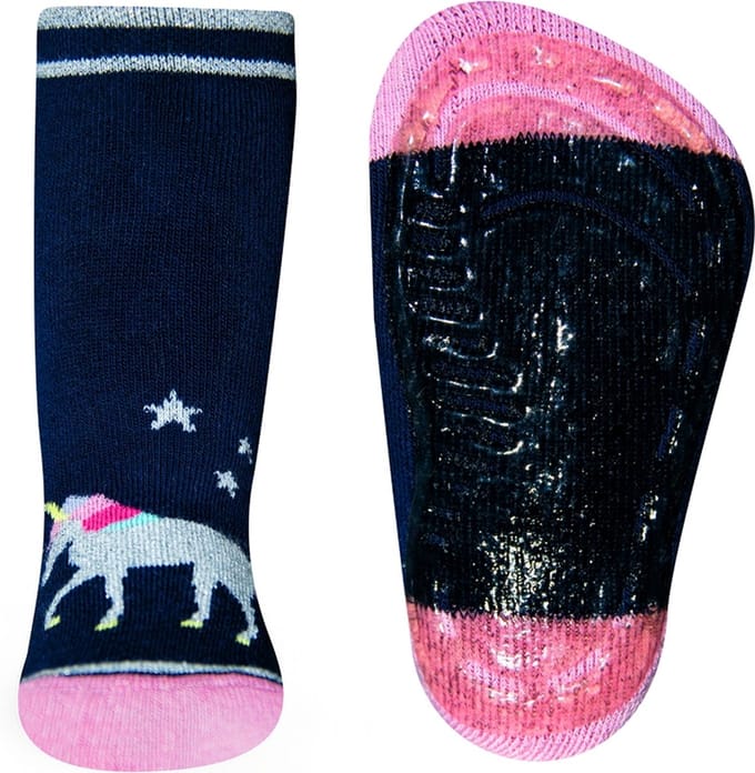 Antislipsok donkerblauw met eenhoorn van glitters-21/22