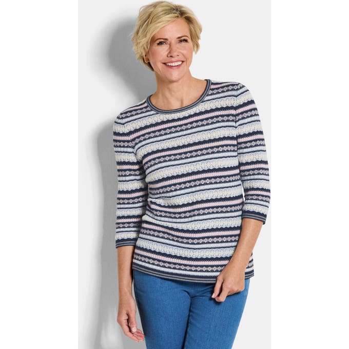 Jacquardpullover in streeplook - marine / gedess. - Gr. 46 van Goldner Fashion