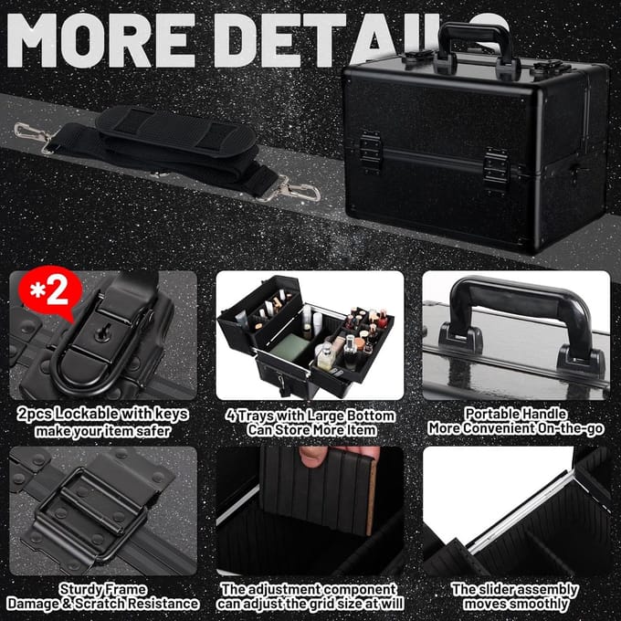 Make-up Koffer - Cosmetica Organizer - Opslag en Transport - Afsluitbaar met Sleutel - 38 x 24 x 25 cm