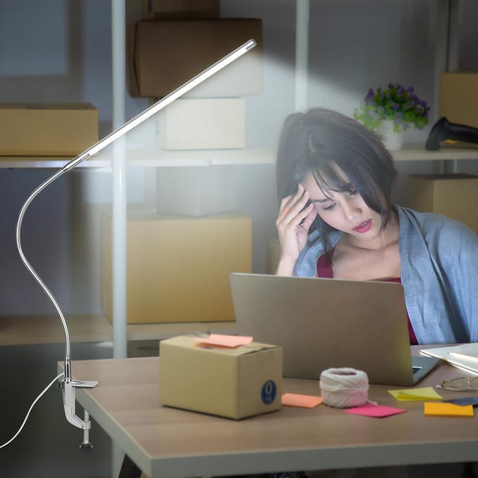 Lampe de bureau à clipser USB, éclairage blanc, commande tactile, LED à intensité variable, lampe de lecture, éclairage Flexible argenté