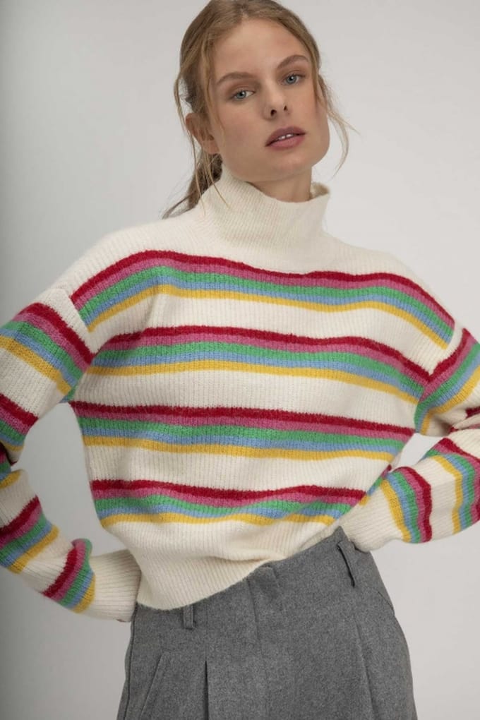 Josephine & Co Sverre Sweater Multi Colours Light Stripe Maat: XL | Sweaters Outlet | Dames | Blauw