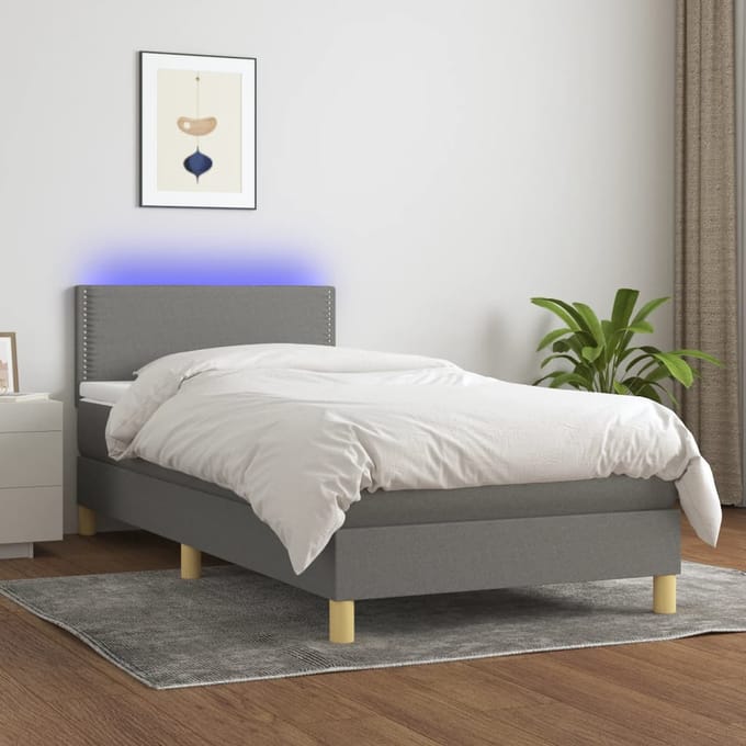 vidaXL - Boxspring - met - matras - en - LED - stof - donkergrijs - 80x200 - cm