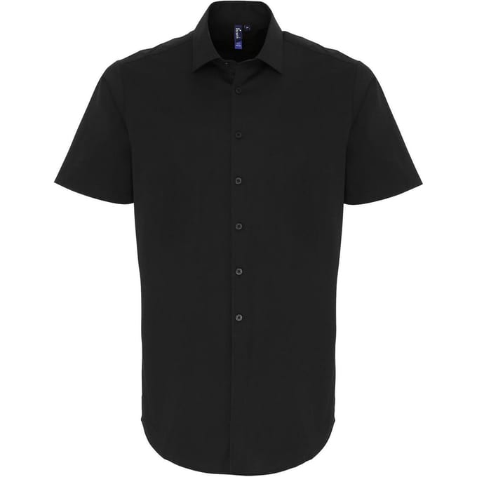 Premier Heren Poplin Stretch Overhemd met Korte Mouwen (Zwart)