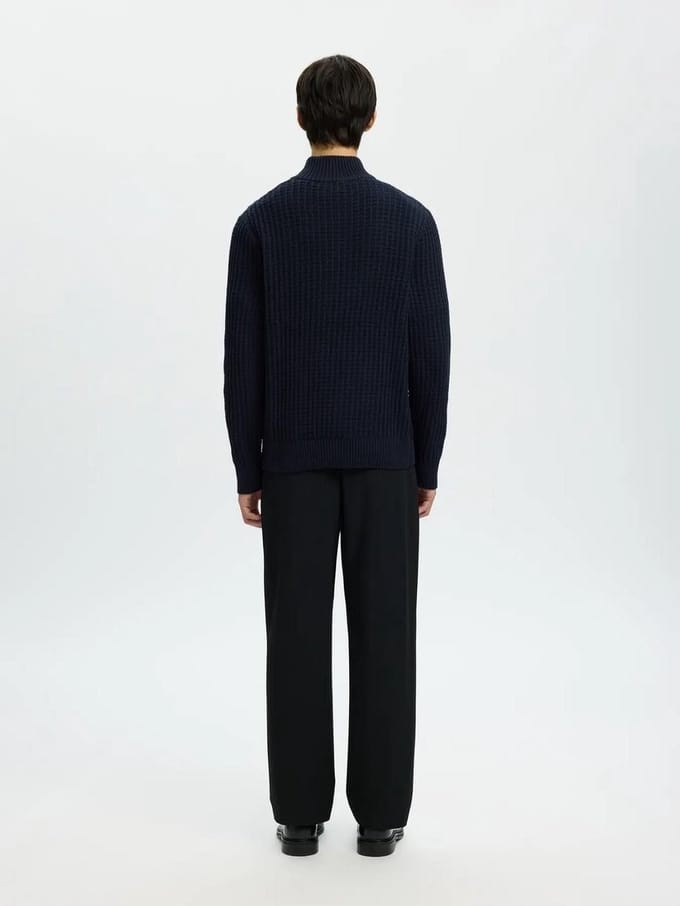 Selected Homme Tom LS Knit Structure Half Zip Sky Captain