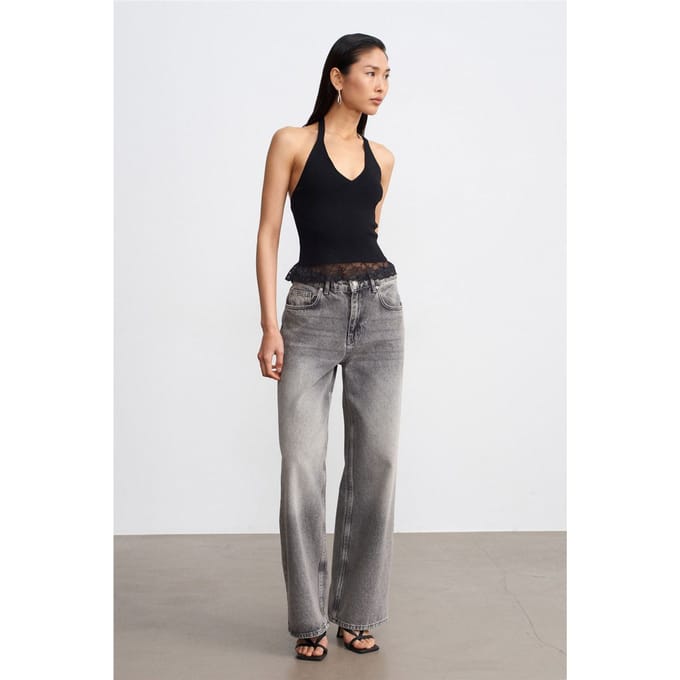 Mouwloze Geribbelde Haltertop Blouse