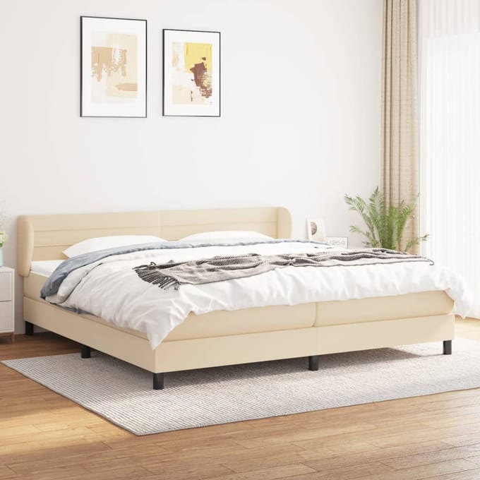 vidaXL - Boxspring - met - matras - stof - crèmekleurig - 200x200 - cm