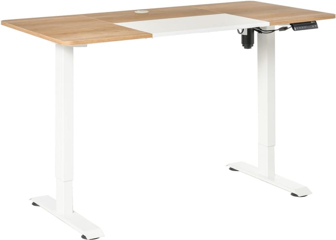 Bureaus - Elektrisch Verstelbaar Bureau - Motor Frame, Stehschreibtisch - Metaal - Natuurlijk+Wit