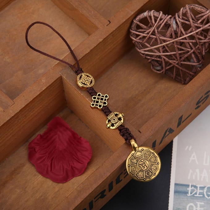 Pendentif amulette de chance Taiji Bagua chinois sculpté à la main(S) brown
