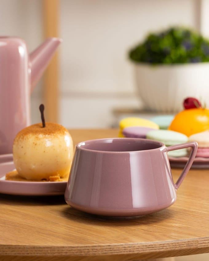 HowHomely Luna - Set van Twee Kopjes - Keramiek - Beige en Roze - Ergonomisch Ontwerp