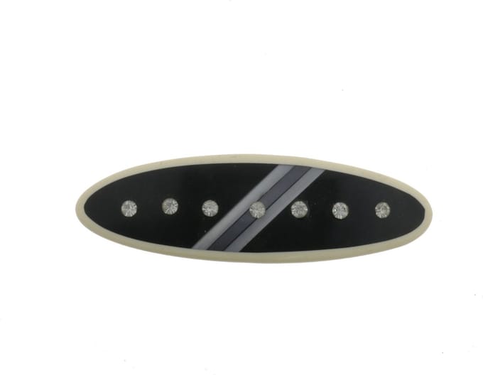 Behave - Haarspeld - Retro - Zwart - Wit - Ovaal met steentjes - 9 cm