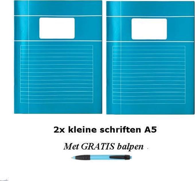 Schriften klein A5 lijntjes - Met Kantlijn - Set van 2 stuks - Aquablauw - Met GRATIS balpen