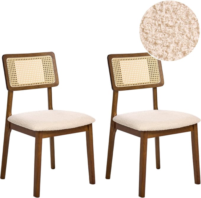 EMBAR - Eetkamerstoel set van 2 - Bruin - Rubberhout/Bouclé