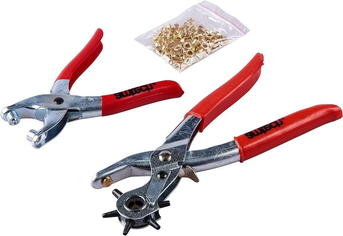 Pliers Set - Griptang Oogjes - Gaten Maken - Zes Maten - 100 Oogjes - Transparant