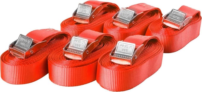 Spanbanden met klemsluiting set van 6 - Belastbaar tot 250 kg, 5 m lang en 25 mm breed