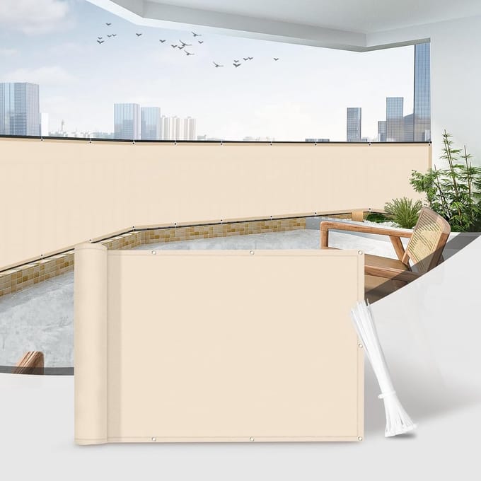 Balkonscherm - Inkijkbescherming - Privacy op balkon - Waterdicht UV-bescherming - 85x600cm - Khaki