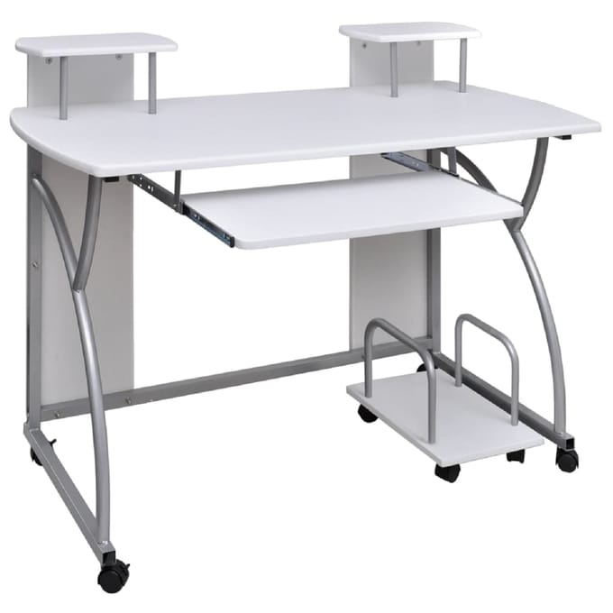 vidaXL - Computerbureau - 110x52x88,5 - cm - bewerkt - hout - wit