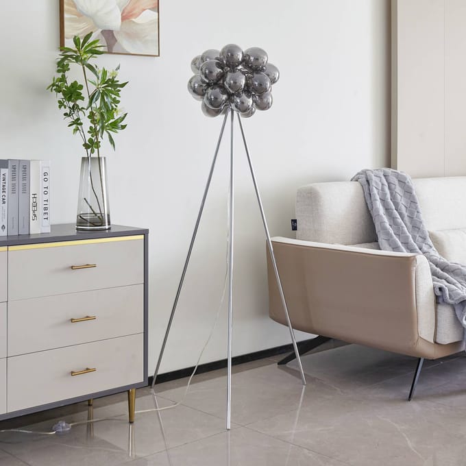 Lucande - vloerlamp - 3lichts - Glas, ijzer - H: 150 cm - G9 - rookgrijs