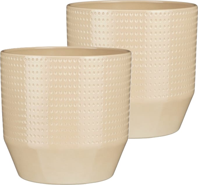 Mica Decorations Bloempot model Nola - 2x - beige - D24 x H22 cm - relief dots