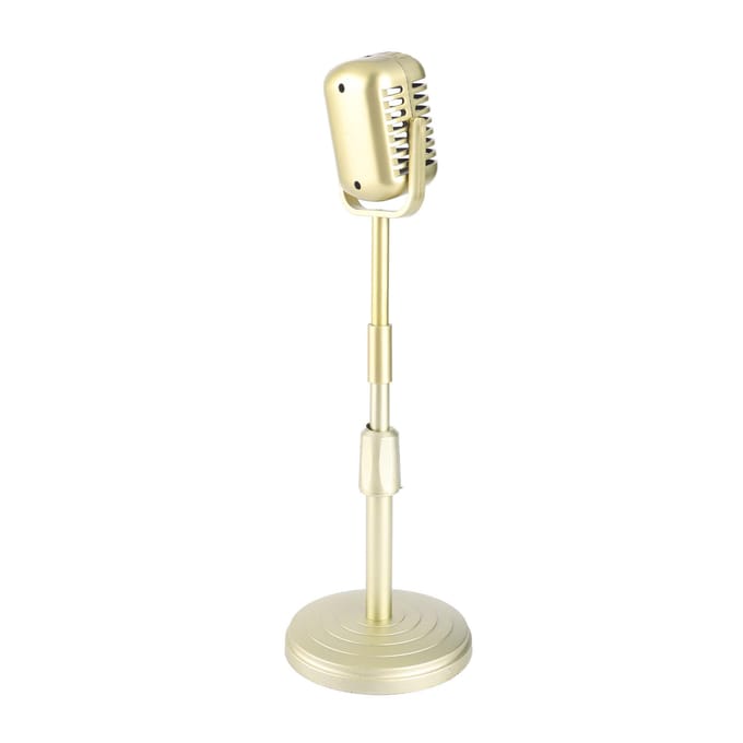 Modèle de microphone à l'ancienne avec base stable et tige de support, ensemble d'accessoires de microphone de style rétro or