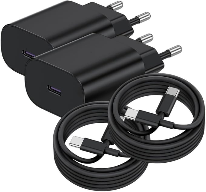 USB C Snellader 25W + USB-C Kabel 2M - 2 Pack - Oplader - USB-C Lader - Zwart
