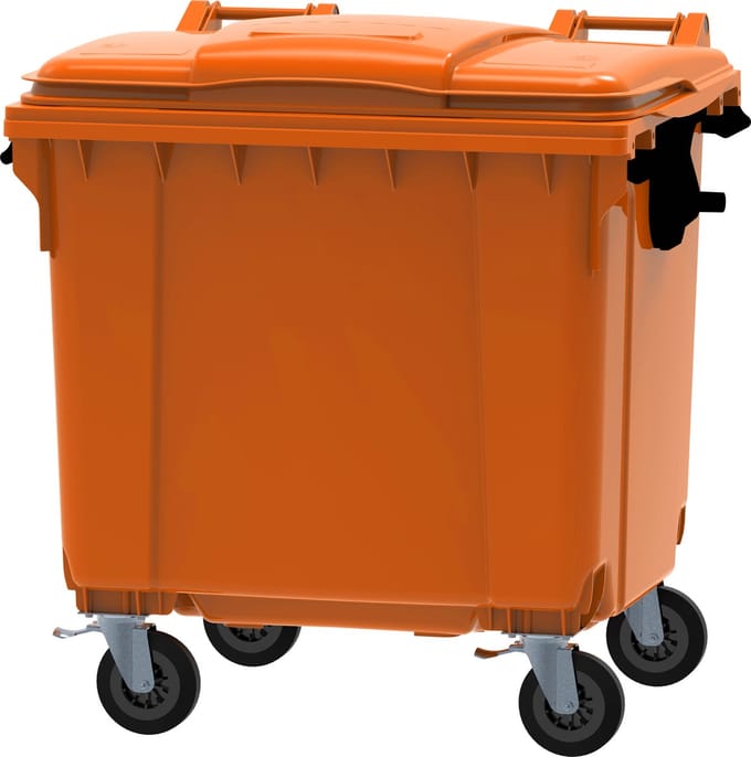 Afvalcontainer 1100 liter oranje met vlak deksel