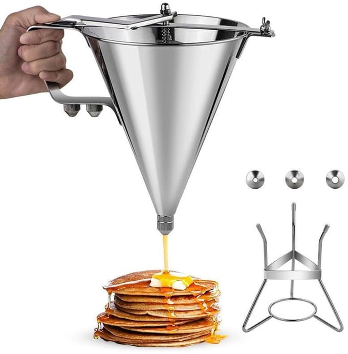 Beslag Dispenser - Pannenkoek Maker - Rommelvrij Bakken - Drie Sproeiopties - 1800 ml - Zilver
