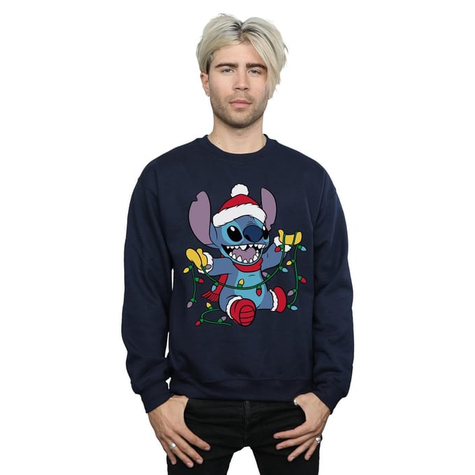 Disney Heren Lilo en Stitch Kerstverlichting Sweatshirt (Marineblauw)
