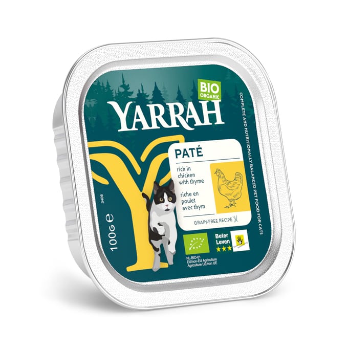 16x100g Yarrah BIO Paté Kip & Tijm Natvoer voor katten