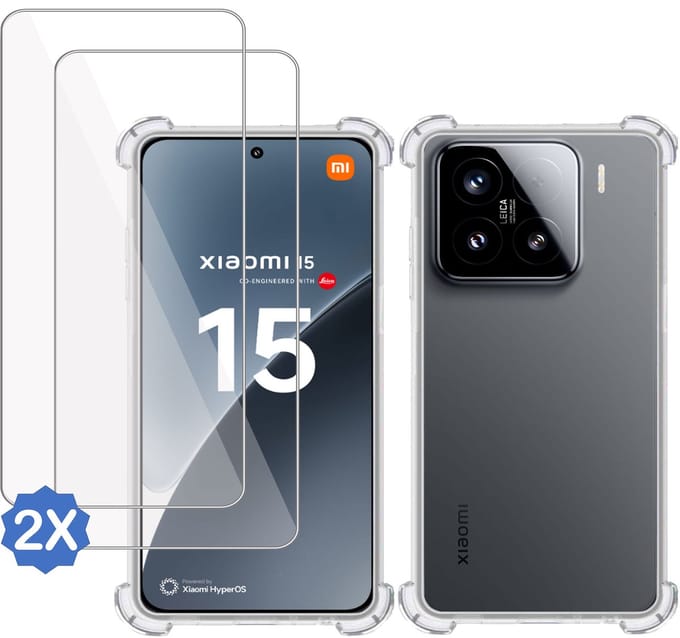 TechNow Hoesje + 2x Screenprotector geschikt voor Xiaomi 15 Hoesje Screenprotector - Tempered Glass - Extreme Shock Case Transparant