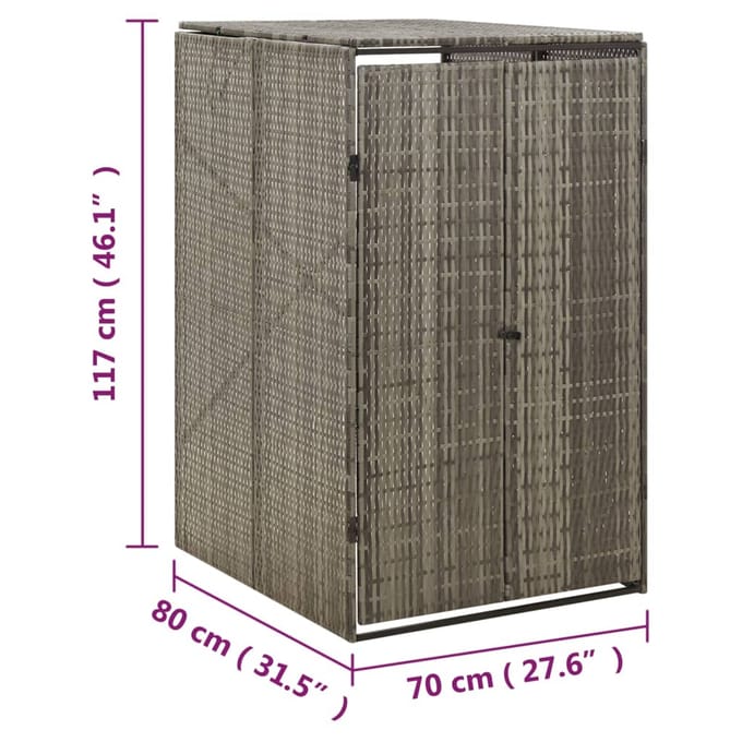 vidaXL - Containerberging - enkel - 70x80x117 - cm - poly - rattan - grijs