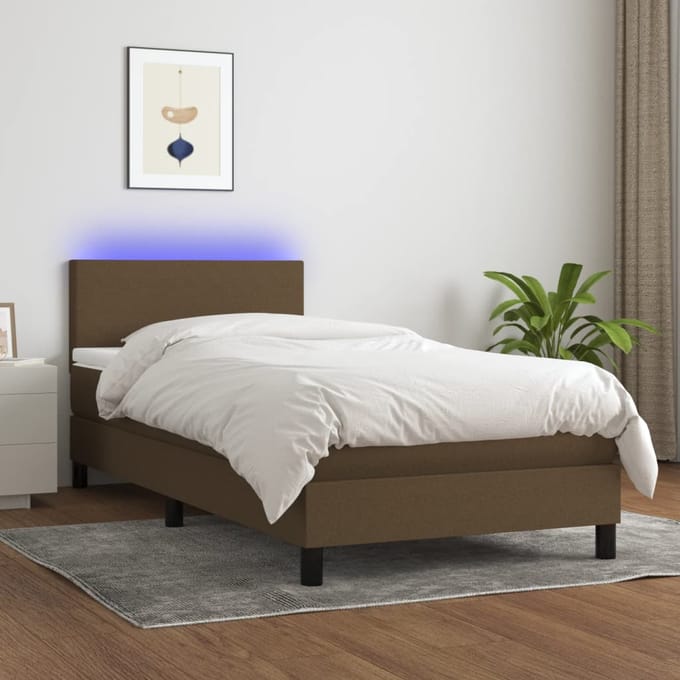 vidaXL - Boxspring - met - matras - en - LED - stof - donkerbruin - 90x190 - cm