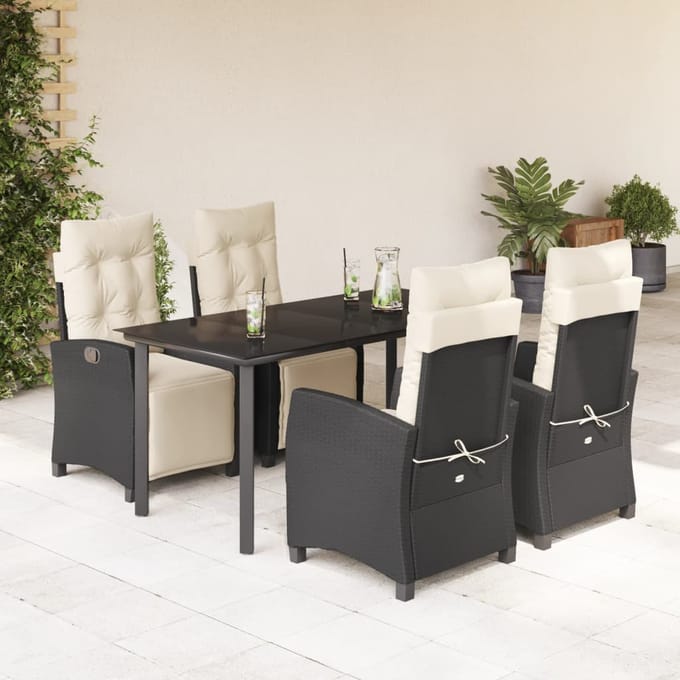 vidaXL - 5-delige - Tuinset - met - kussens - poly - rattan - zwart