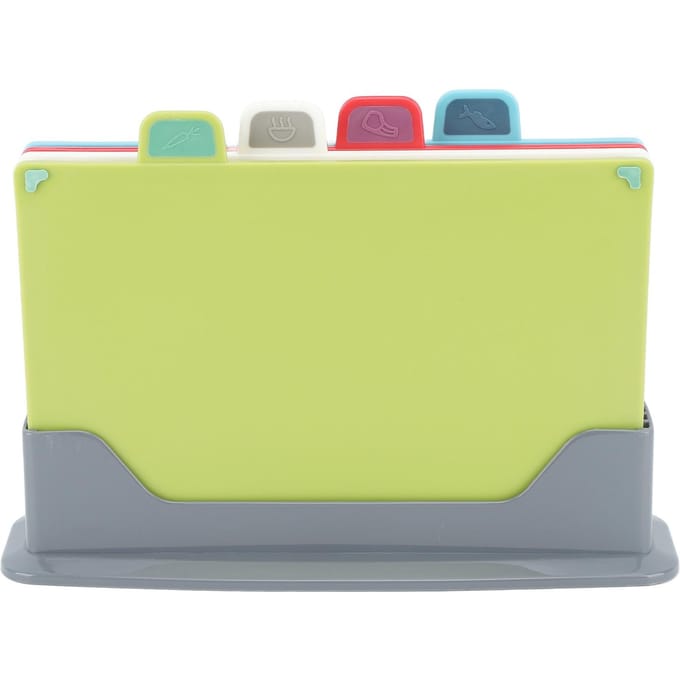 4 Stuks Plastic Snijplank Set met Opbergstandaard 4 Kleur Antislip Snijplank voor Diverse Voedingsmiddelen gray
